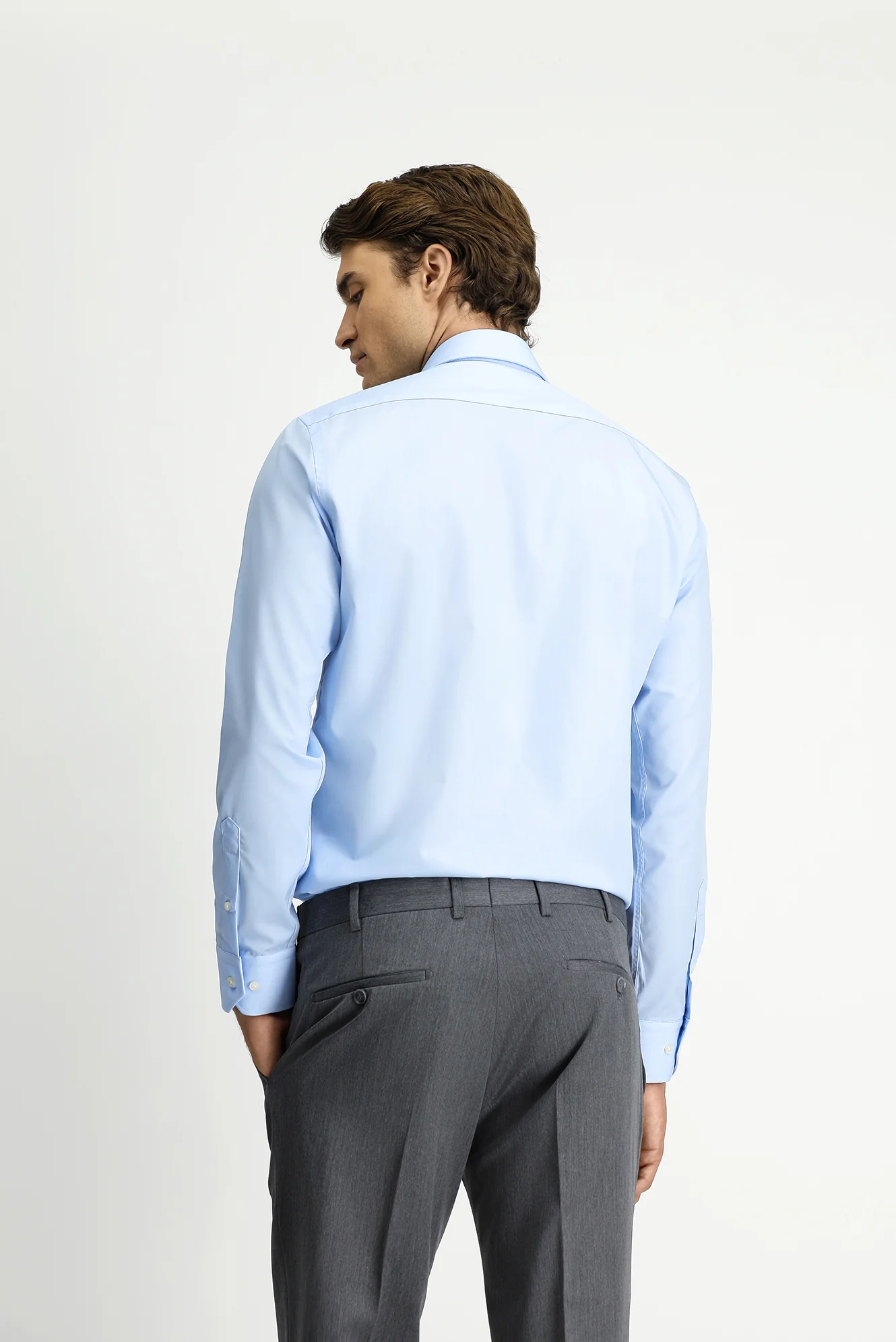 Uçuk Mavi Uzun Kol Slim Fit Non Iron Ütü Gerektirmeyen Pamuklu Klasik Gömlek - Image 4