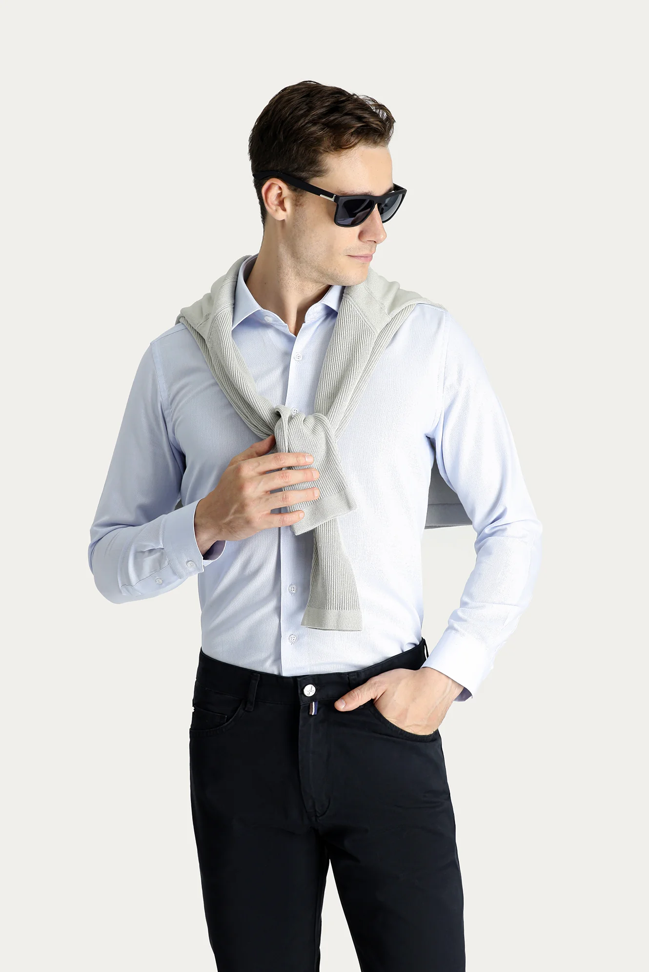 Uçuk Mavi Uzun Kol Slim Fit Dar Kesim Oxford Pamuk Gömlek