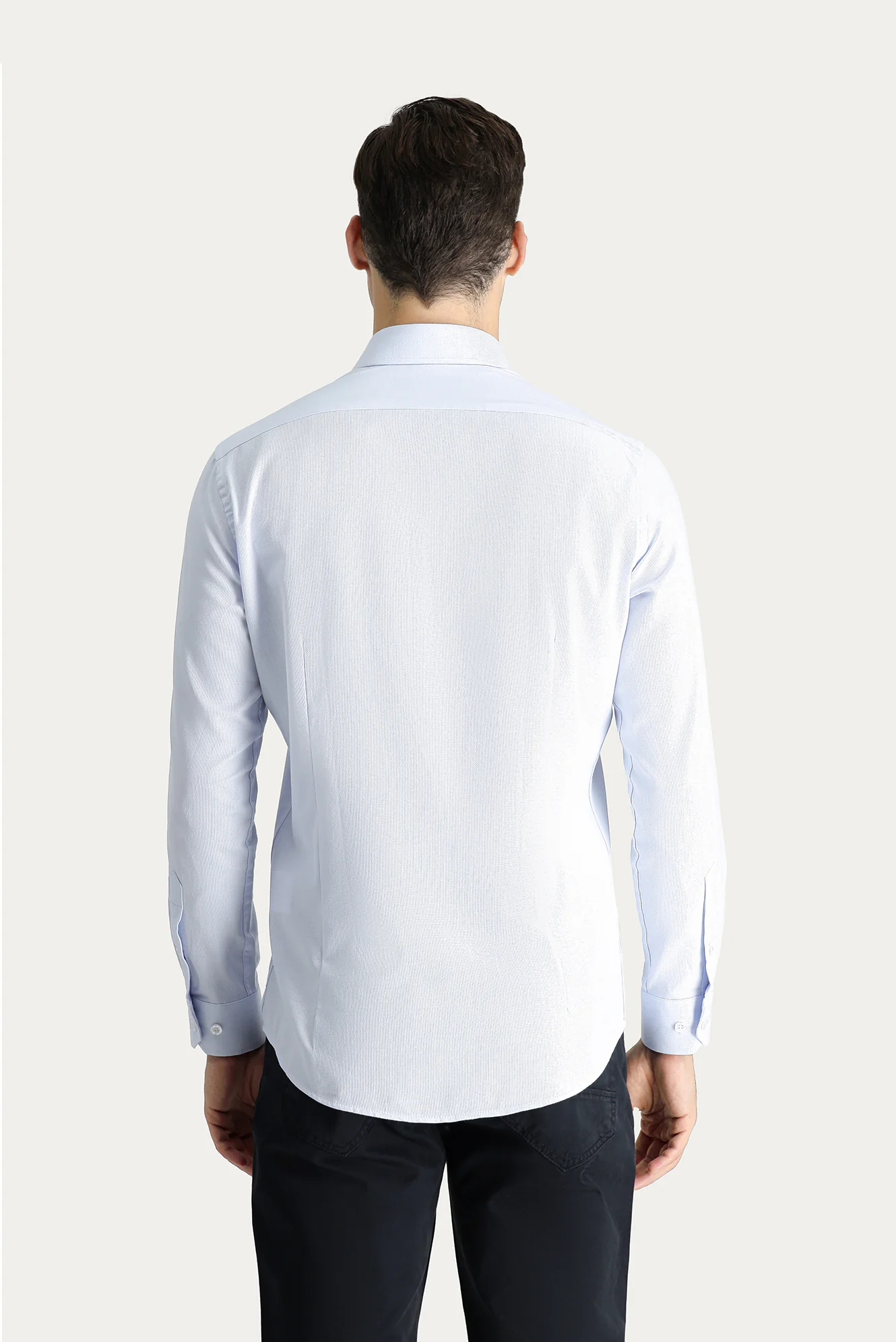 Uçuk Mavi Uzun Kol Slim Fit Dar Kesim Oxford Pamuk Gömlek - Image 4