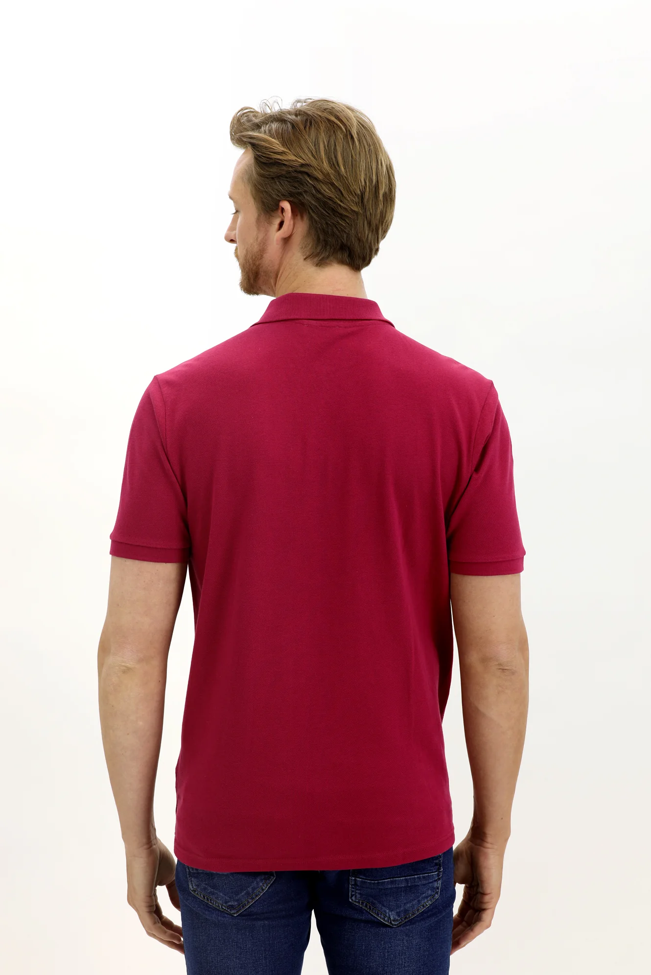 Vişne Cepli Polo Yaka Regular Fit Pamuk Tişört - Image 5