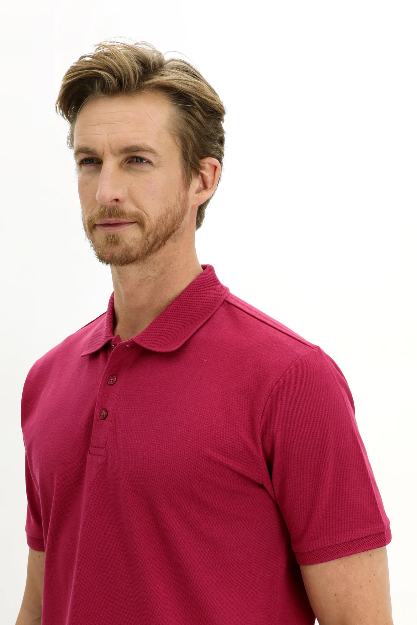 Vişne Polo Yaka Slim Fit Dar Kesim Nakışlı Pamuk Tişört