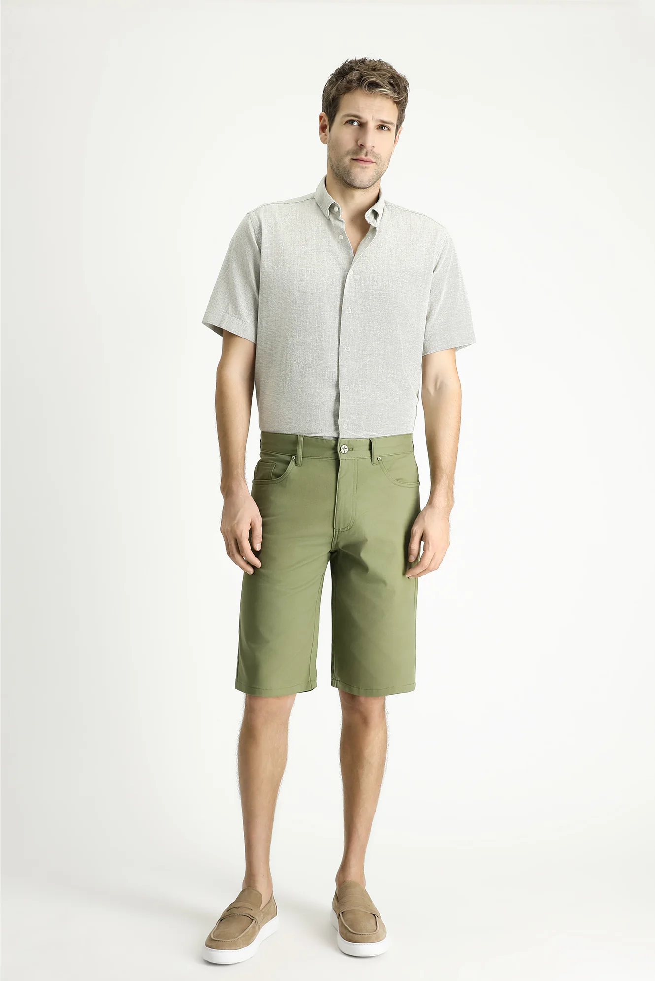 Yağ Yeşili-Olive Relaxed Fit Rahat Kesim Bermuda Şort - Image 2