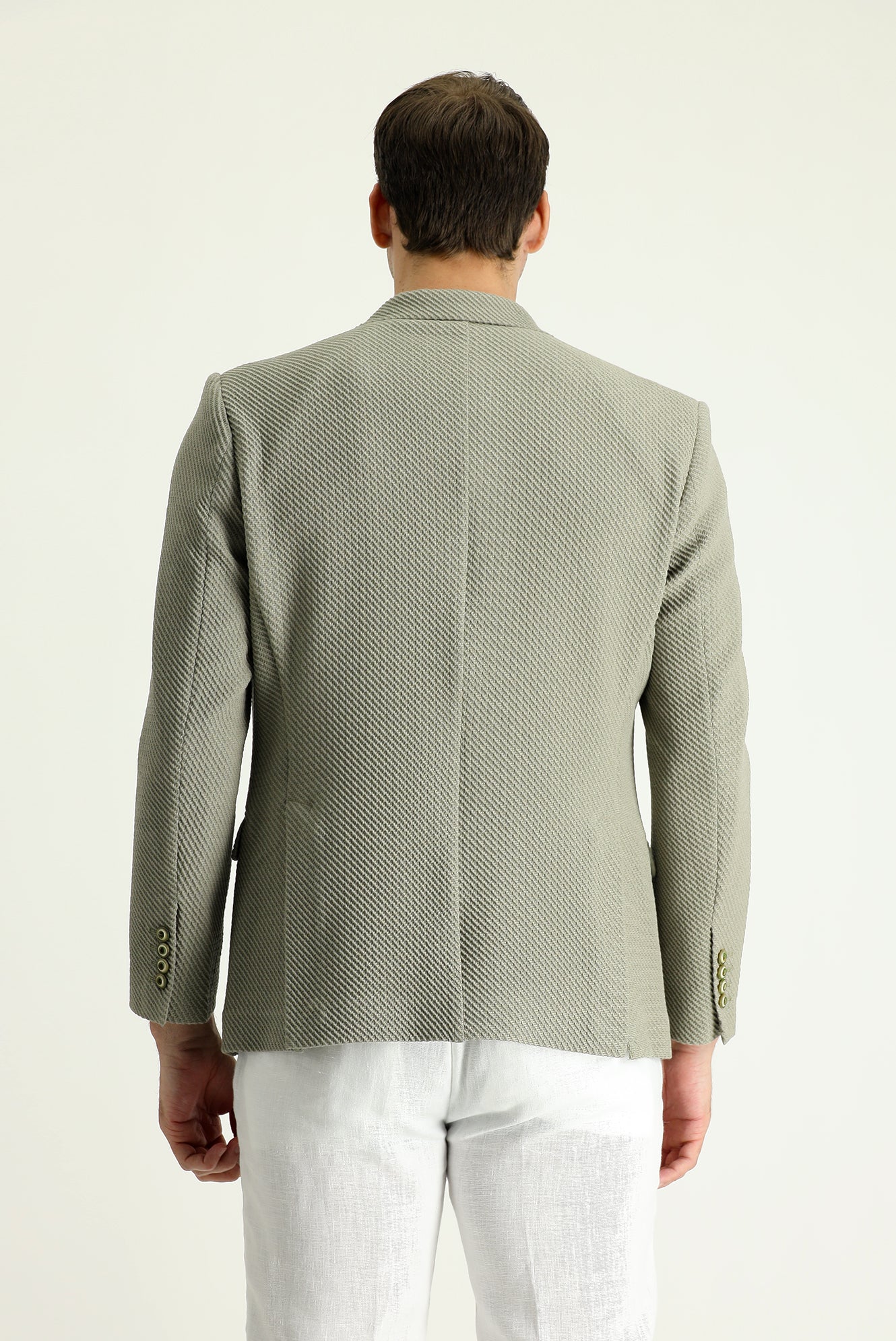 Yağ Yeşili-Olive 7 Drop Super Slim Fit Eksra Dar Kesim Klasik Ceket - Image 3