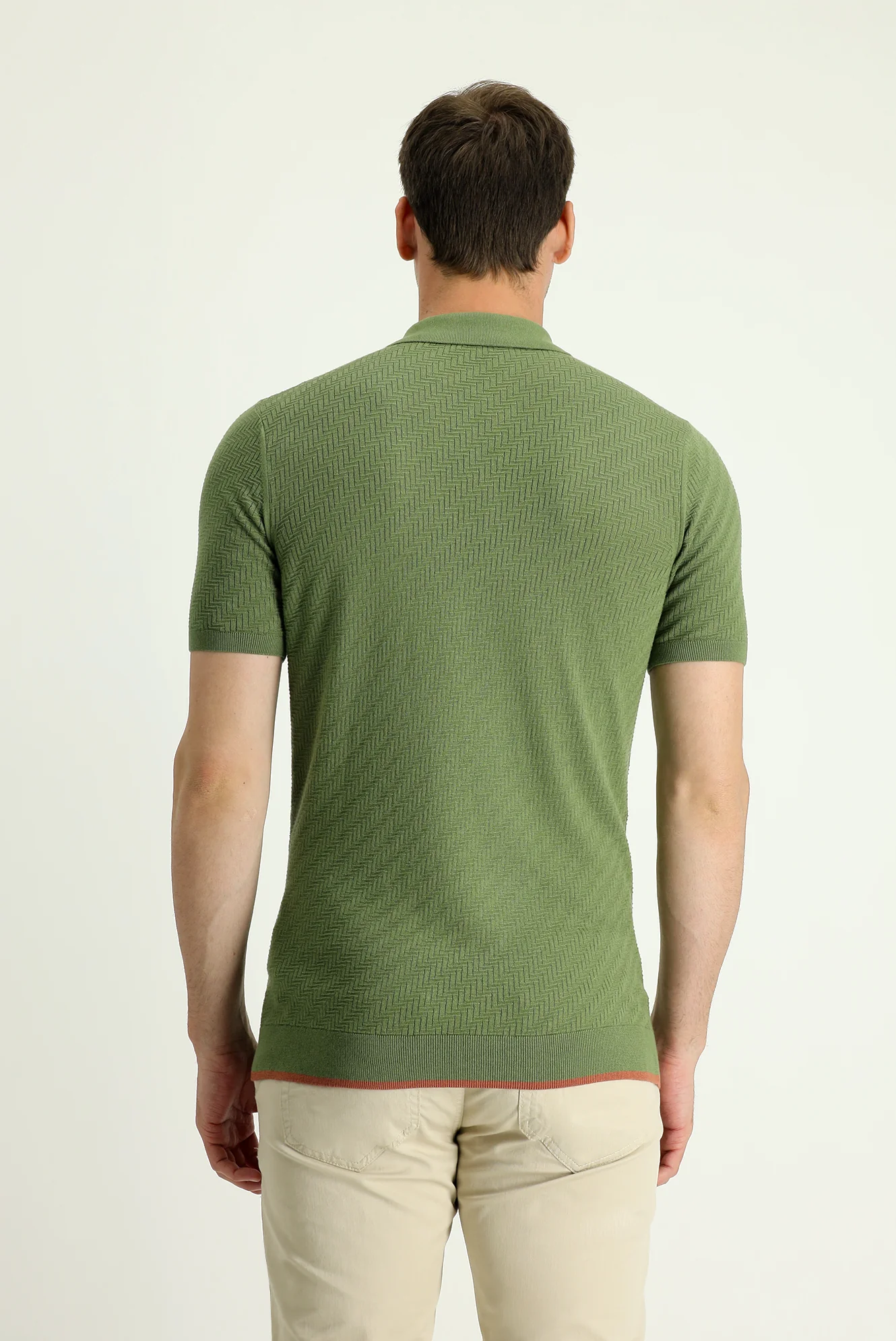 Yağ Yeşili-Olive Polo Yaka Regular Fit Desenli Pamuklu Tişört - Image 3