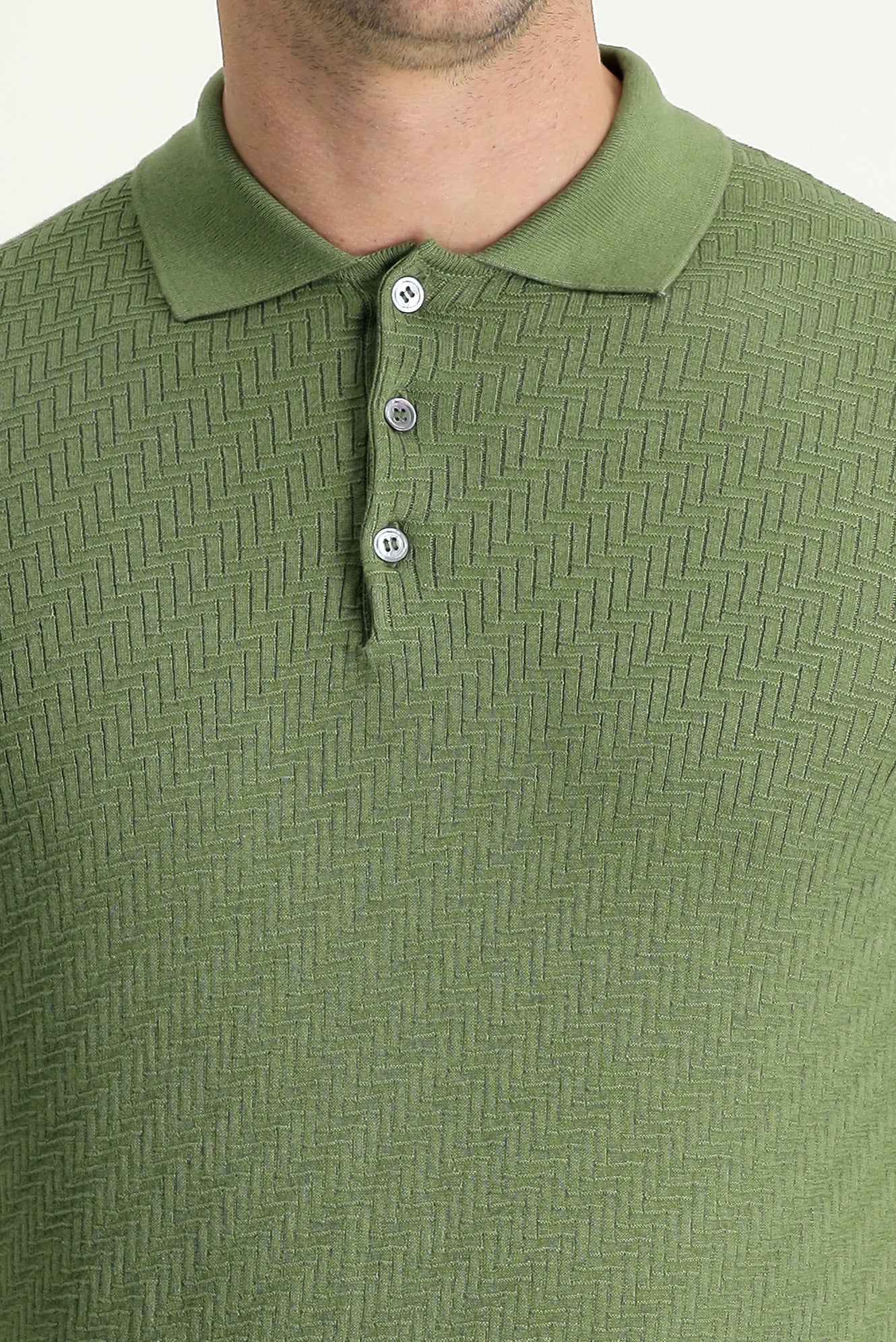 Yağ Yeşili-Olive Polo Yaka Regular Fit Desenli Pamuklu Tişört - Image 4