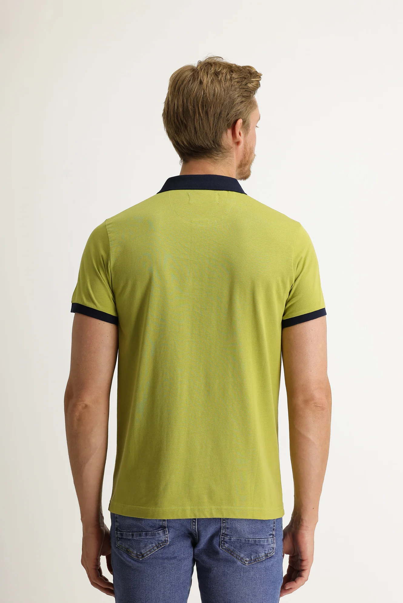 Yağ Yeşili-Olive Polo Yaka Slim Fit Dar Kesim Desenli Tişört - Image 4
