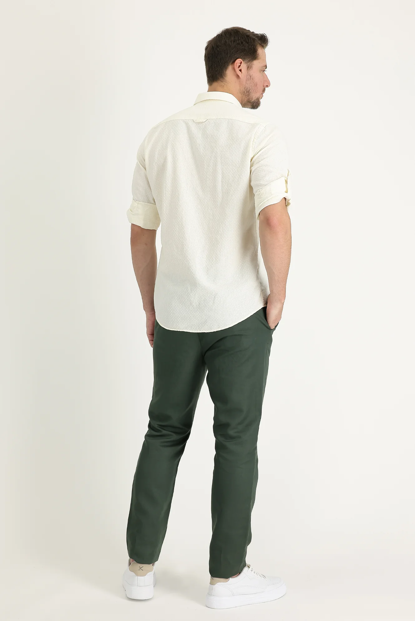 Yağ Yeşili-Olive Regular Fit Standart Kesim Kanvas / Chino Keten Pantolon - Image 3
