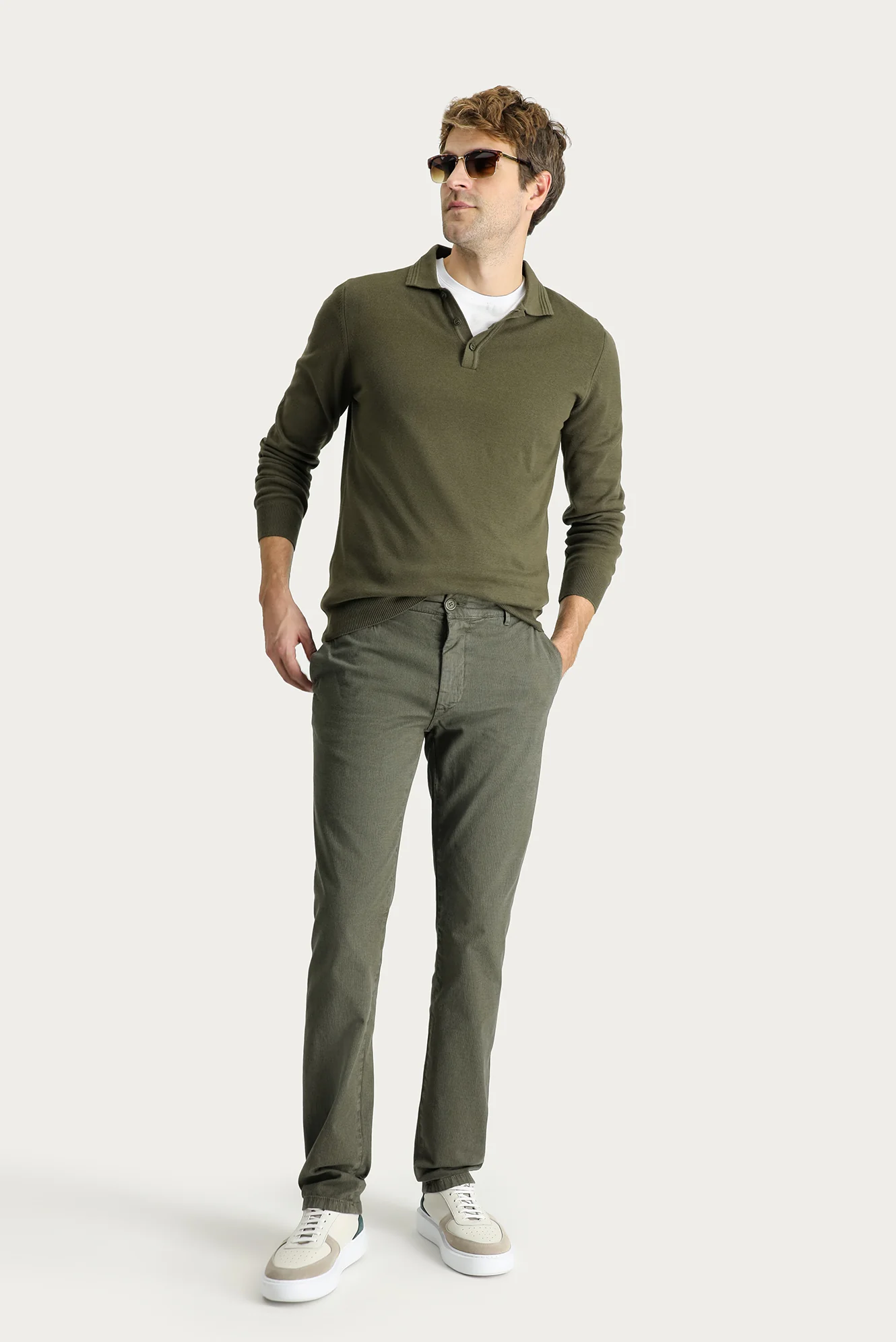 Yağ Yeşili-Olive Regular Fit Standart Kesim Likralı Kanvas / Chino Pantolon - Image 2