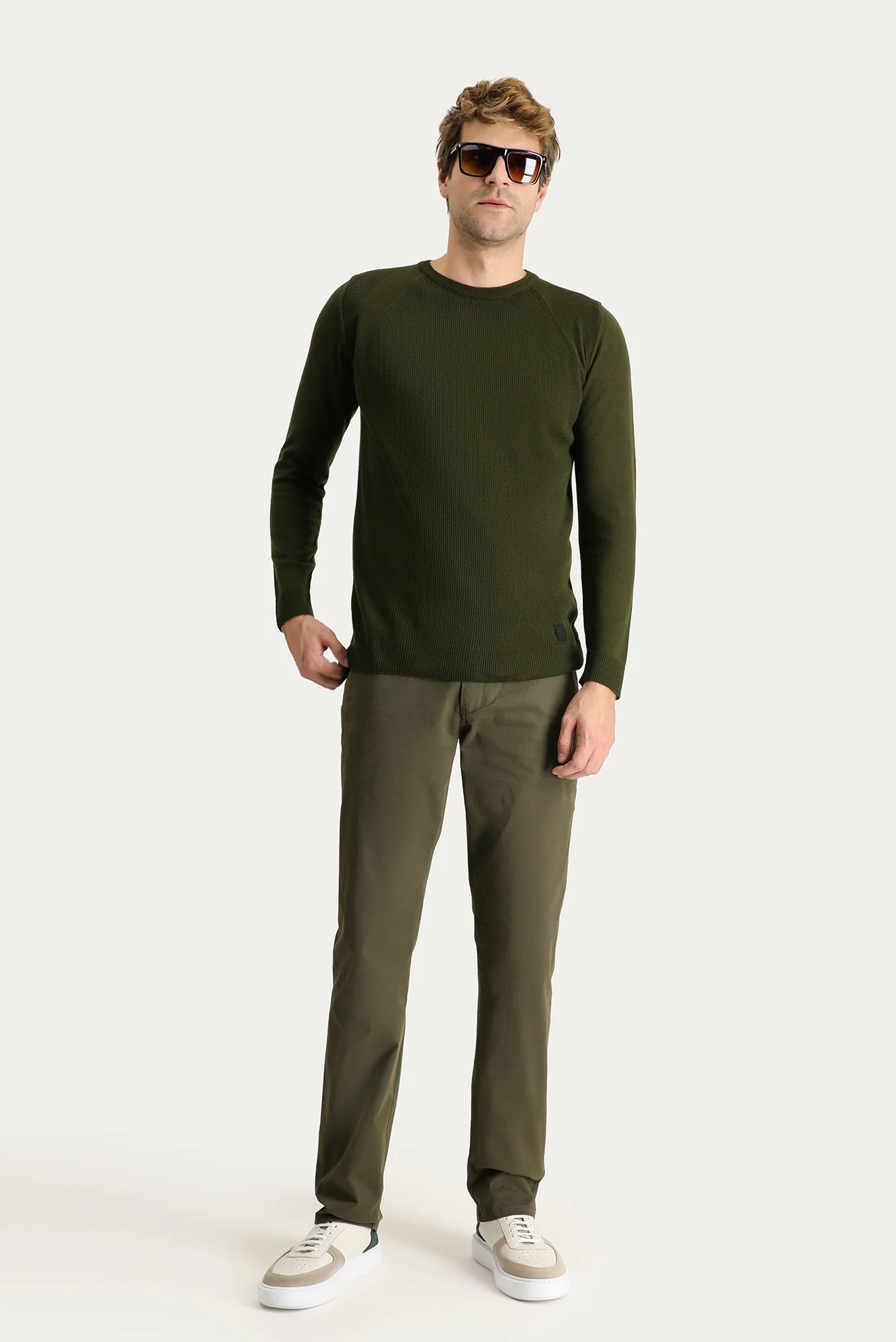 Yağ Yeşili-Olive Regular Fit Standart Kesim Likralı Kanvas / Chino Pantolon - Image 3