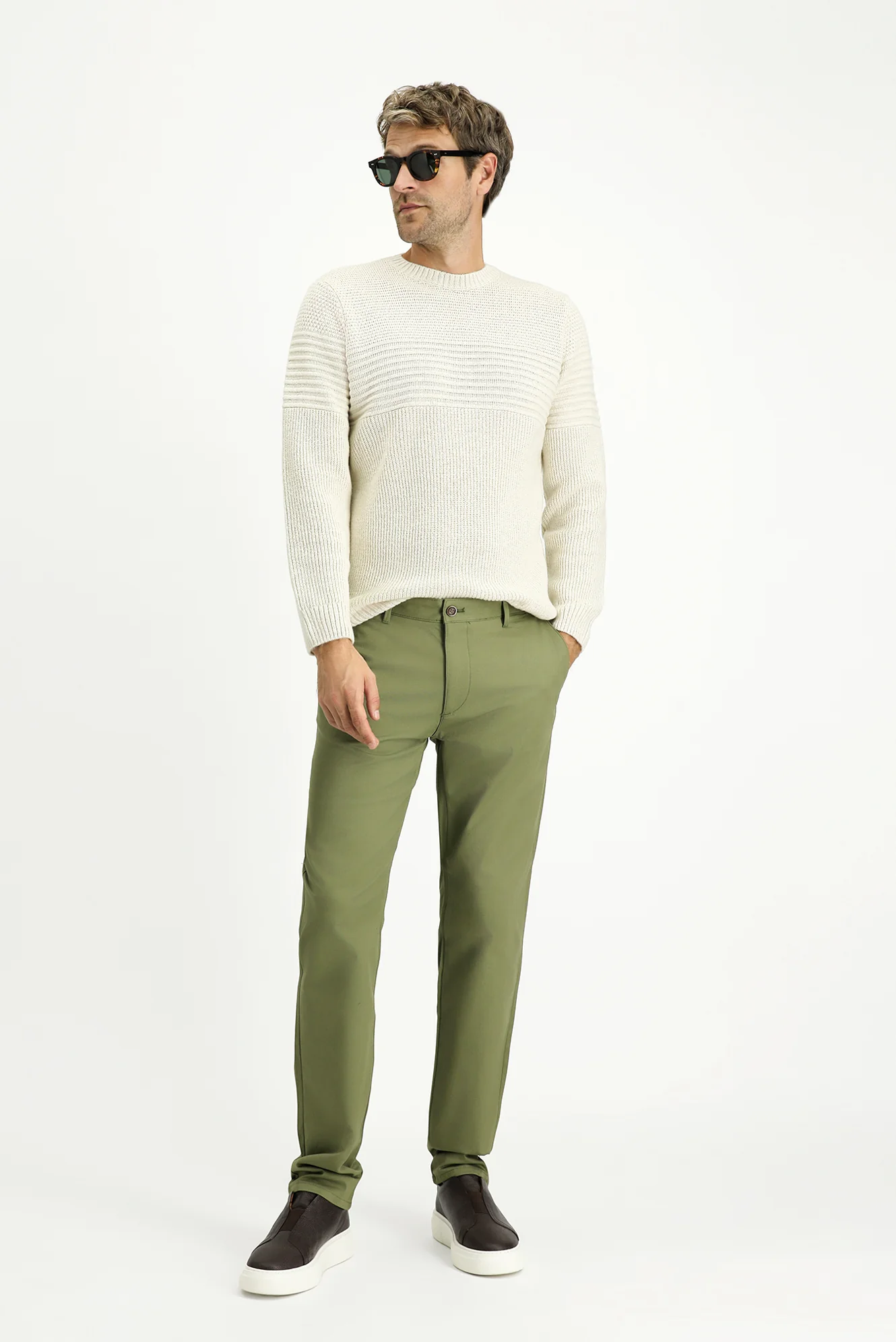 Yağ Yeşili-Olive Regular Fit Standart Kesim Likralı Kanvas / Chino Pantolon