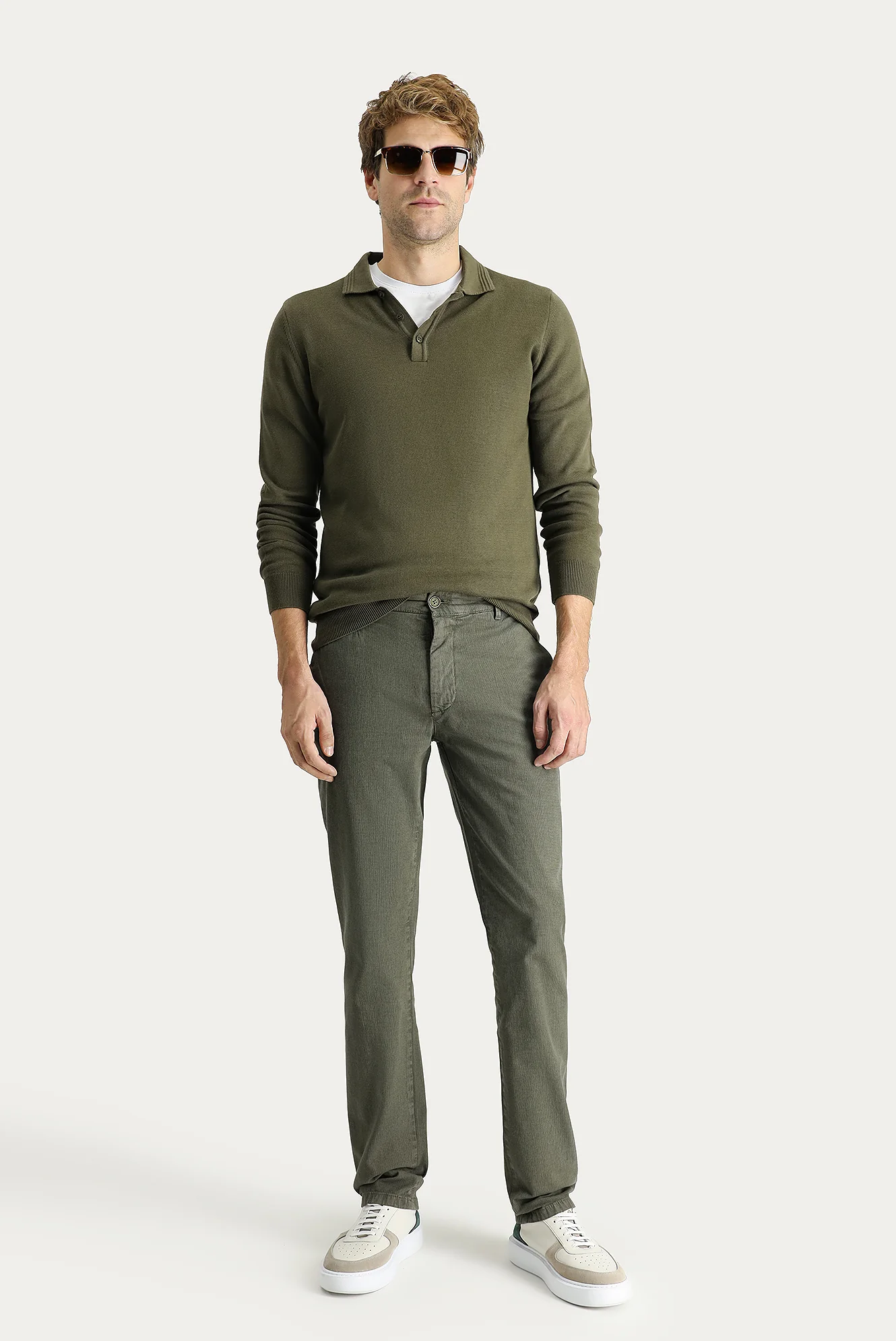 Yağ Yeşili-Olive Slim Fit Dar Kesim Likralı Kanvas / Chino Pantolon