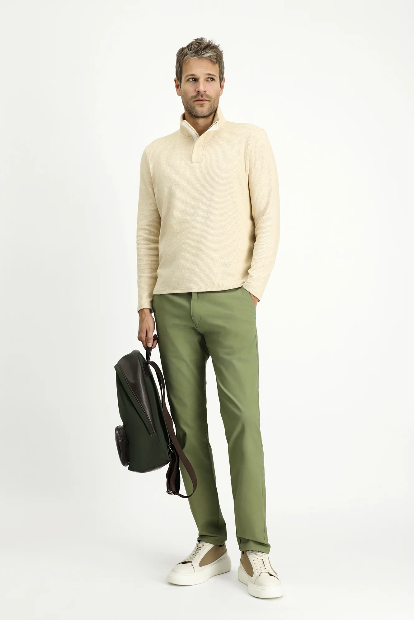 Yağ Yeşili-Olive Slim Fit Dar Kesim Likralı Kanvas / Chino Pantolon