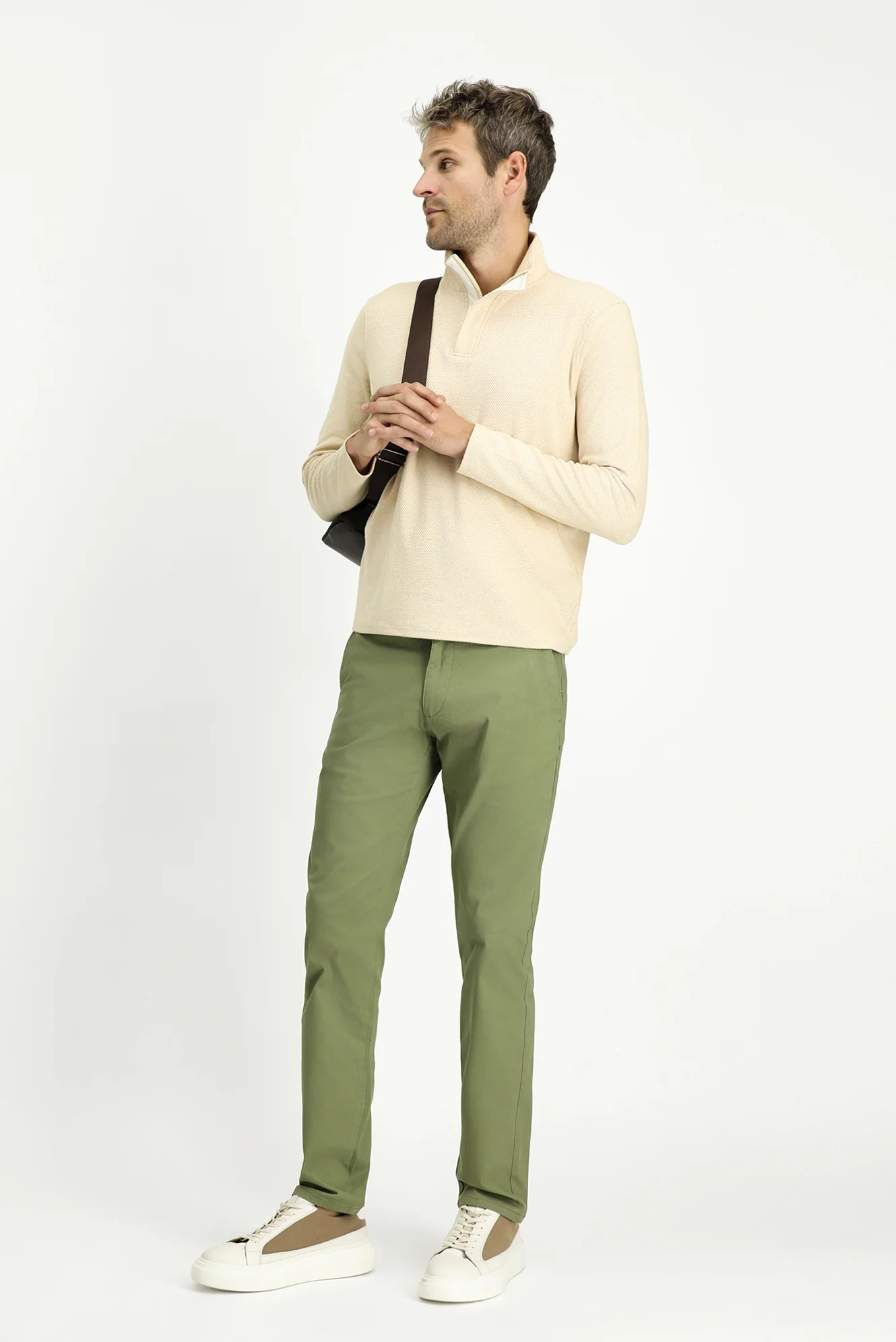Yağ Yeşili-Olive Slim Fit Dar Kesim Likralı Kanvas / Chino Pantolon - Image 2