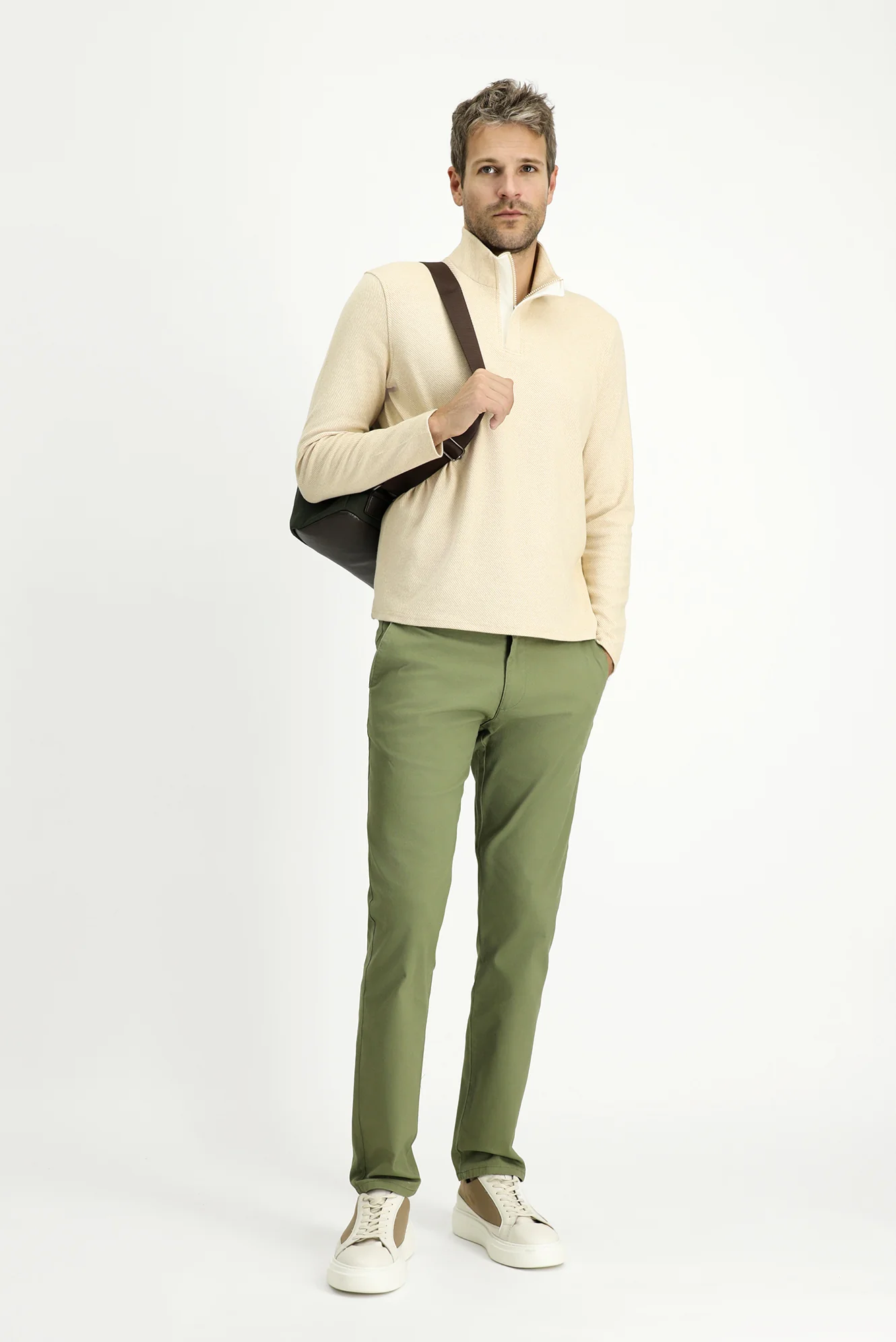 Yağ Yeşili-Olive Slim Fit Dar Kesim Likralı Kanvas / Chino Pantolon - Image 3