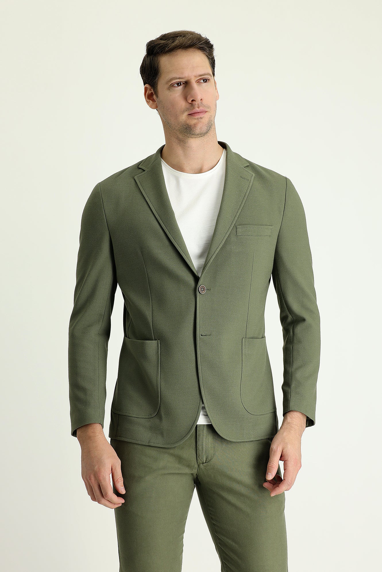 Yağ Yeşili-Olive 7 Drop Super Slim Fit Eksra Dar Kesim Spor Ceket - Image 2
