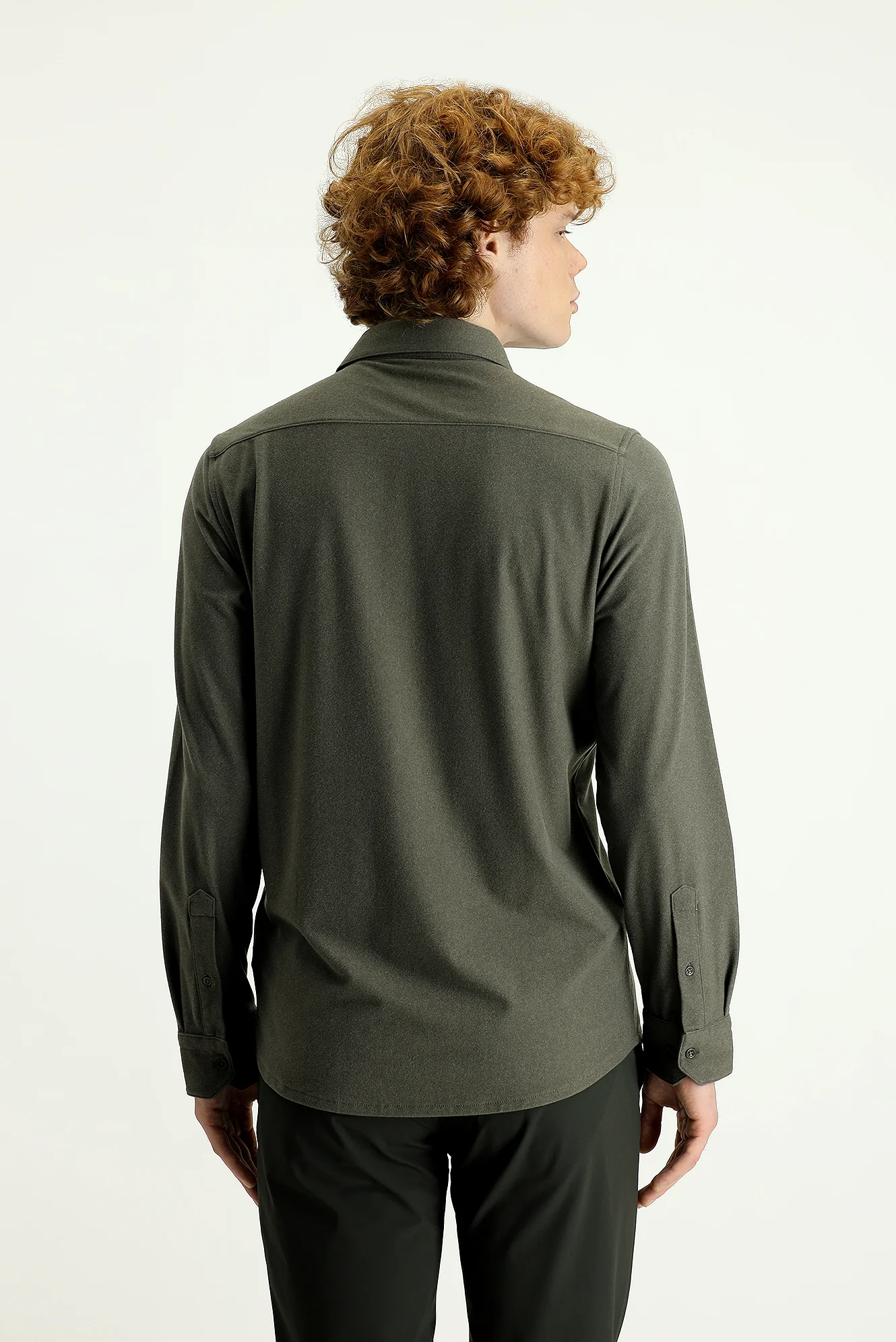 Yağ Yeşili-Olive Techno-Line Uzun Kol Slim Fit Dar Kesim Spor Örme Gömlek - Image 5