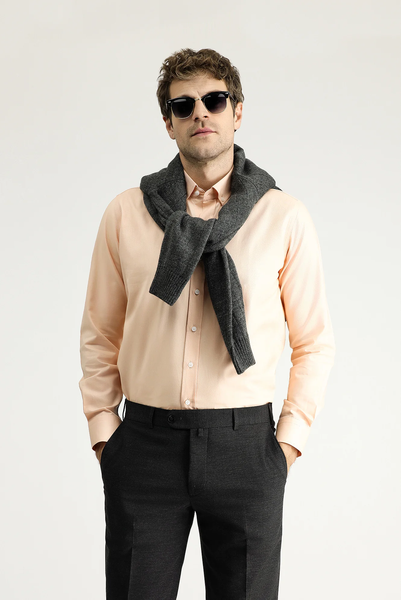 Yavru Ağzı Uzun Kol Slim Fit Dar Kesim Oxford Pamuk Düğmeli Yaka Gömlek