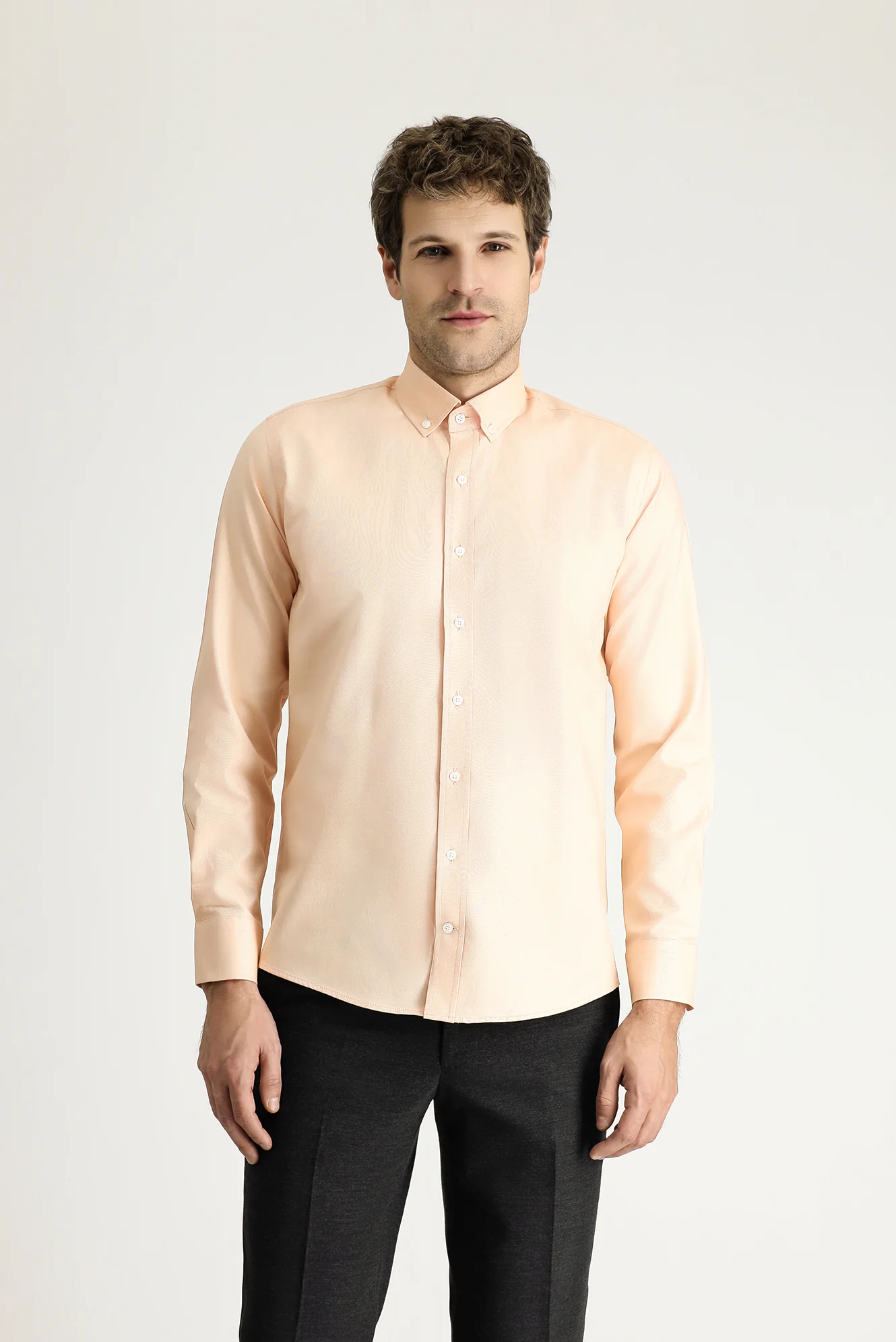Yavru Ağzı Uzun Kol Slim Fit Dar Kesim Oxford Pamuk Düğmeli Yaka Gömlek - Image 3