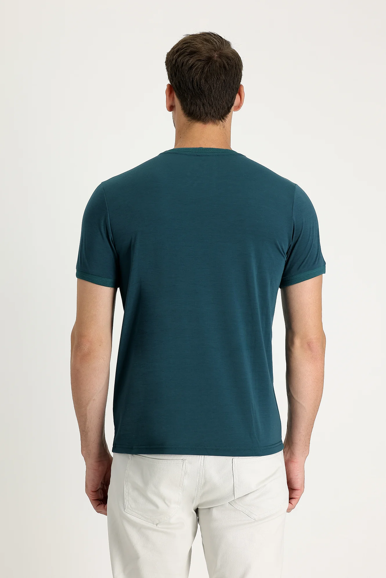 Zümrüt Yeşili Bisiklet Yaka Slim Fit Dar Kesim Nakışlı Tişört - Image 2