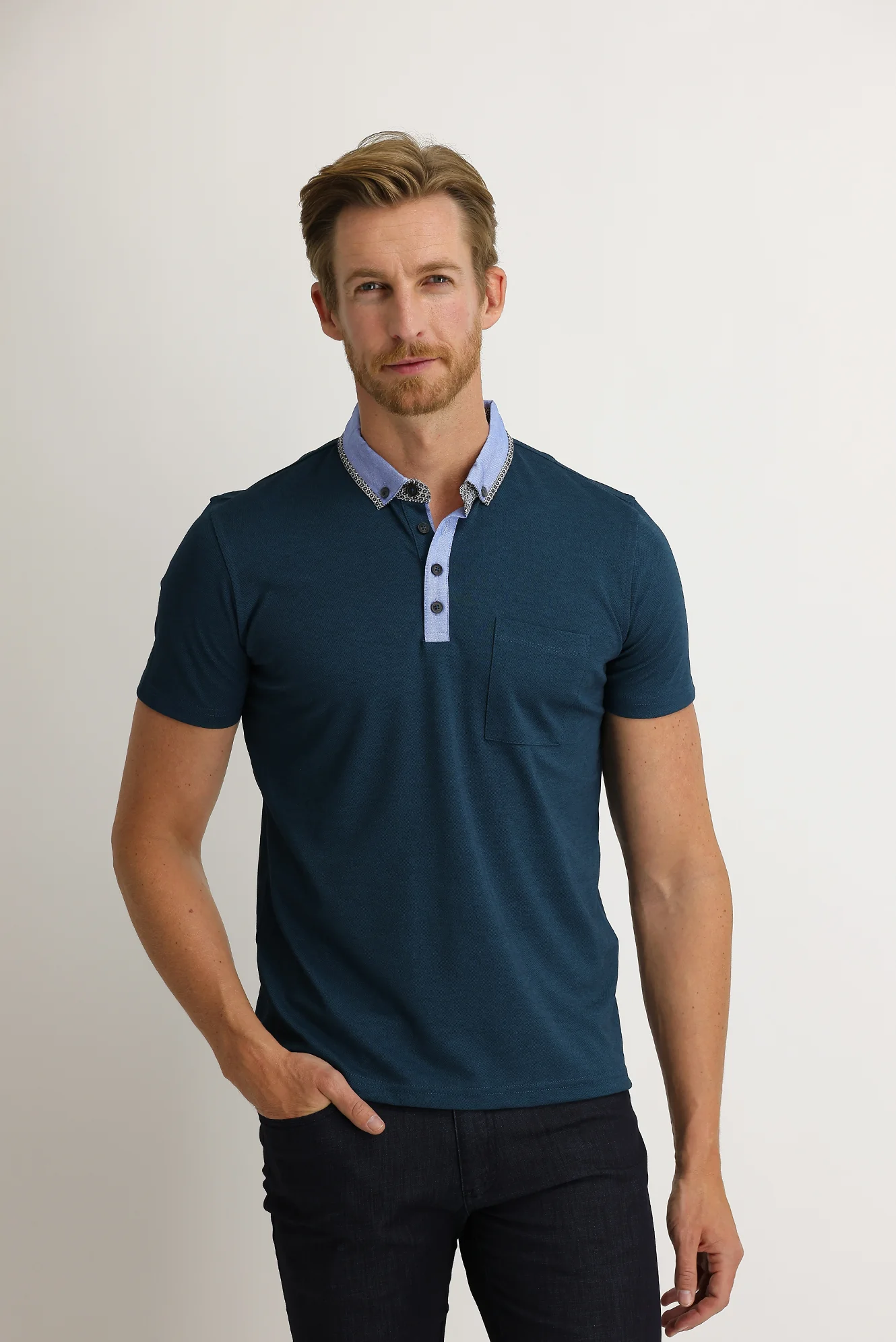 Zümrüt Yeşili Cepli Polo Yaka Slim Fit Dar Kesim Tişört - Image 2
