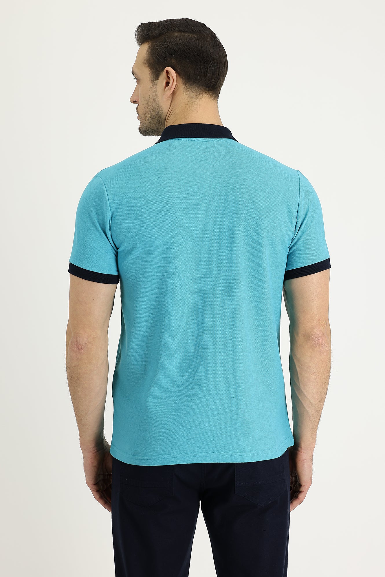 Zümrüt Yeşili Polo Yaka Slim Fit Dar Kesim Desenli Pamuk Tişört - Image 3