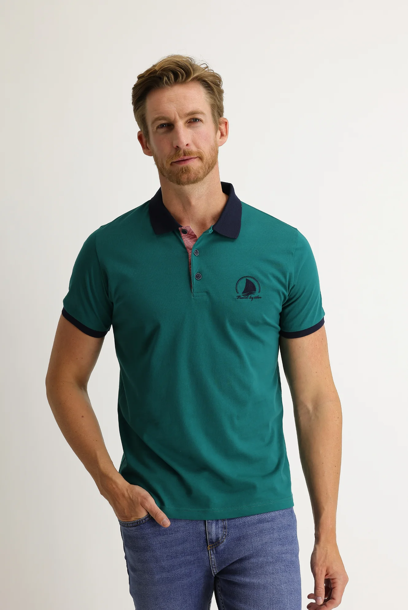 Zümrüt Yeşili Polo Yaka Slim Fit Dar Kesim Tişört - Image 2
