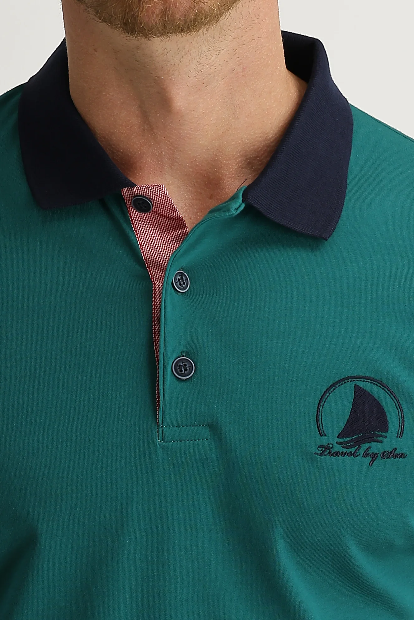 Zümrüt Yeşili Polo Yaka Slim Fit Dar Kesim Tişört - Image 3