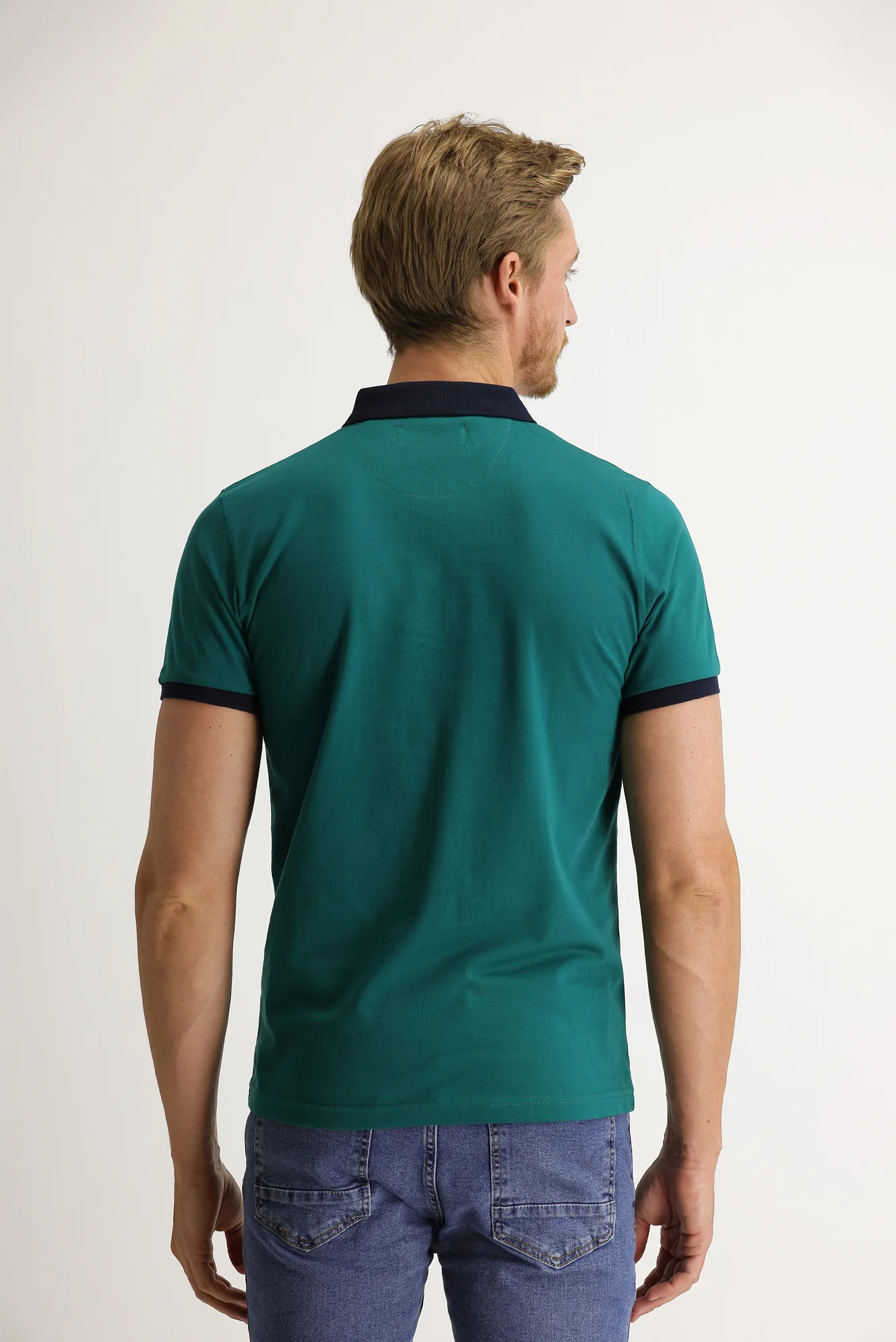 Zümrüt Yeşili Polo Yaka Slim Fit Dar Kesim Tişört - Image 4